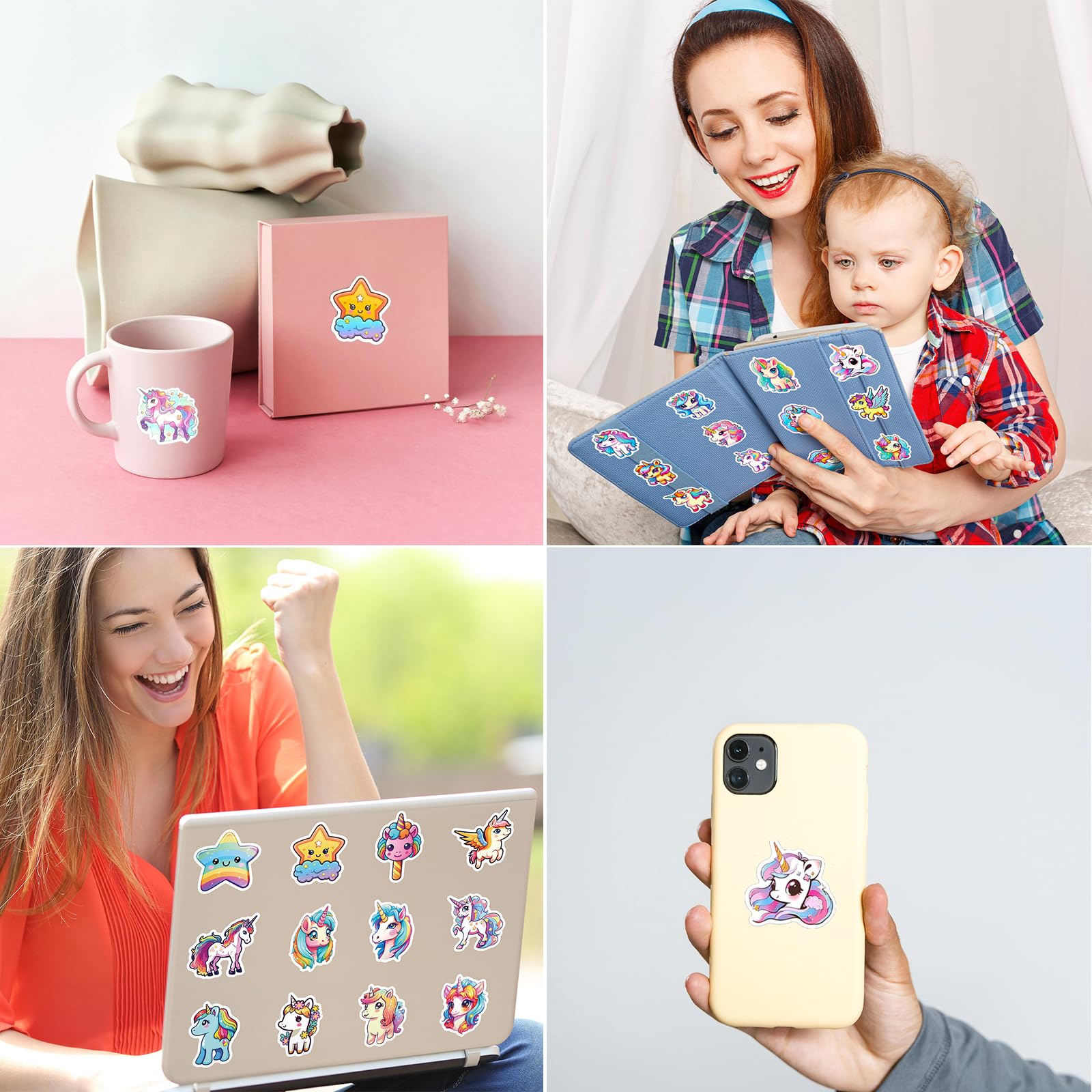 Ychsring Pegatinas de unicornio arcoíris, 50 calcomanías de vinilo impermeables para botella de agua, álbumes de recortes, laptop, diario, bonitas calcomanías de animales kawaii para niñas, niños y