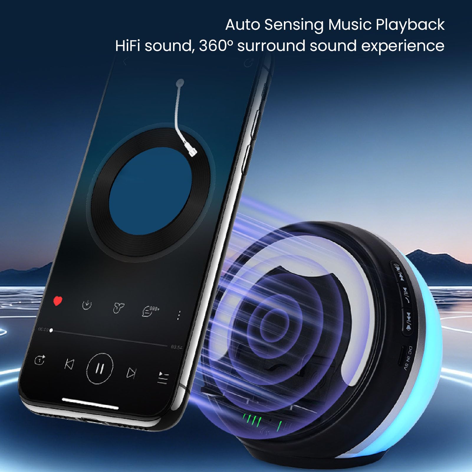 Sxhlseller Altoparlante Wireless a Induzione con Bluetooth 5.3, Cassa Audio Stereo HiFi da 2000 MAh con Luce Ritmica RGB, Docking Station Portatile in ABS per Tablet Smartphone (BLACK)