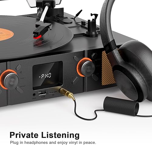 Miniatura 12 de Reproductor de discos de vinilo, tocadiscos Bluetooth de 3 velocidades con altavoces integrados, reproducción de LP accionada por correa, radio FM y