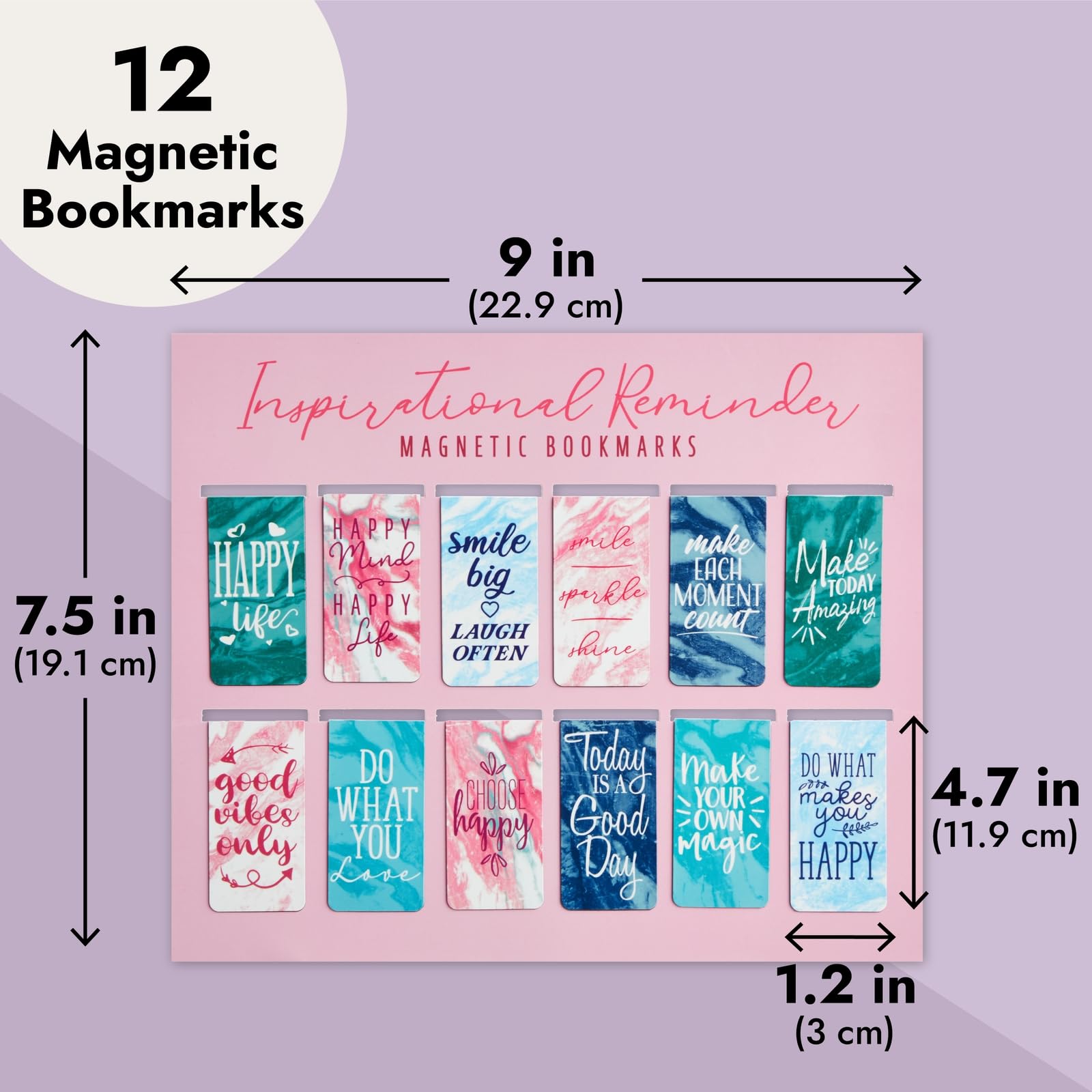 12 Pack Magnetic Bookmarks for Women - Inspirational Book Markers for Reading, Book Accessories (Marble) - Image 5