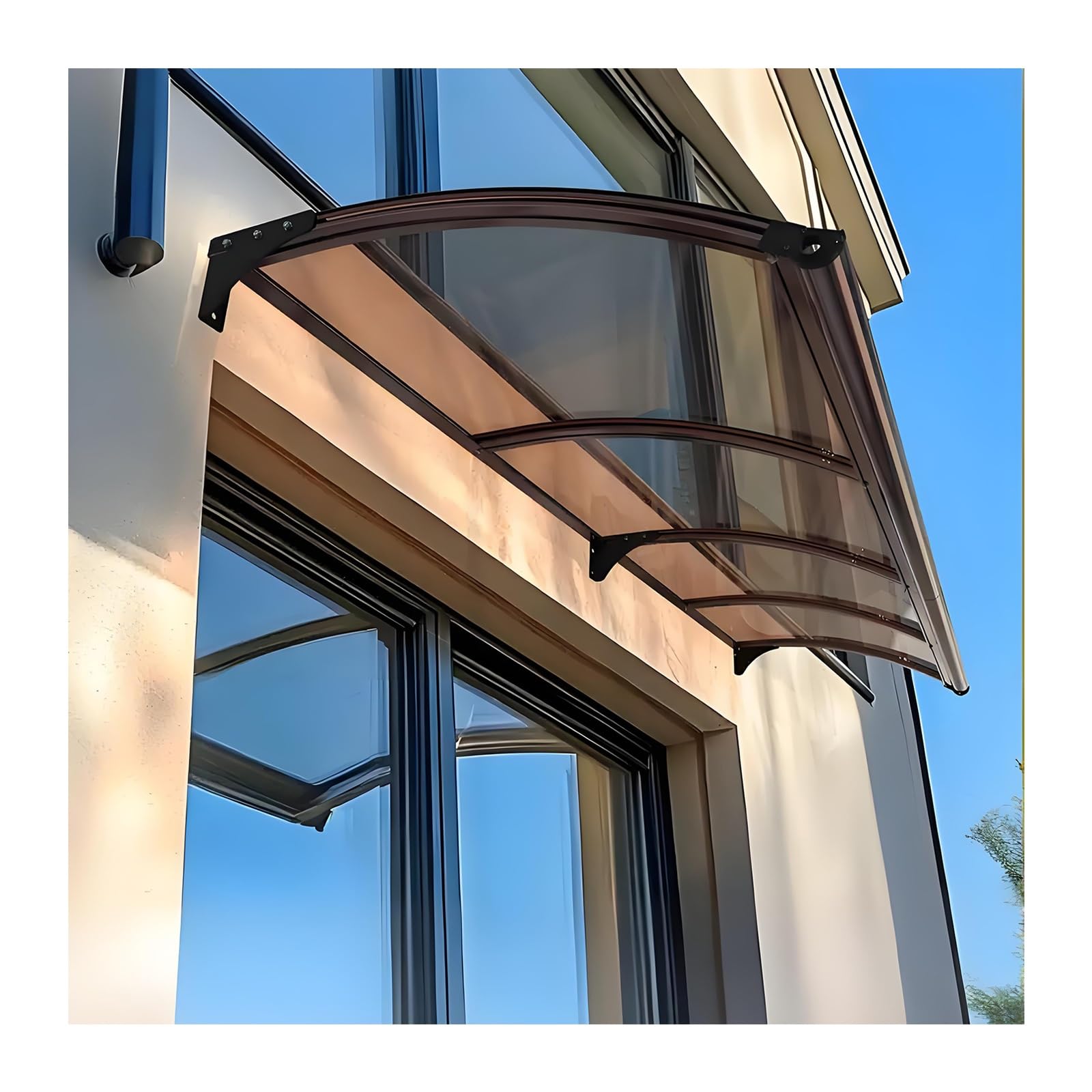 GJZQDKX Outdoor Door Canopy Awning 100x200 cm Polycarbonate & Aluminum Arc Design Rain & Hail Protection for Balcony Weather Shield (65x120cm/25.6x47in)