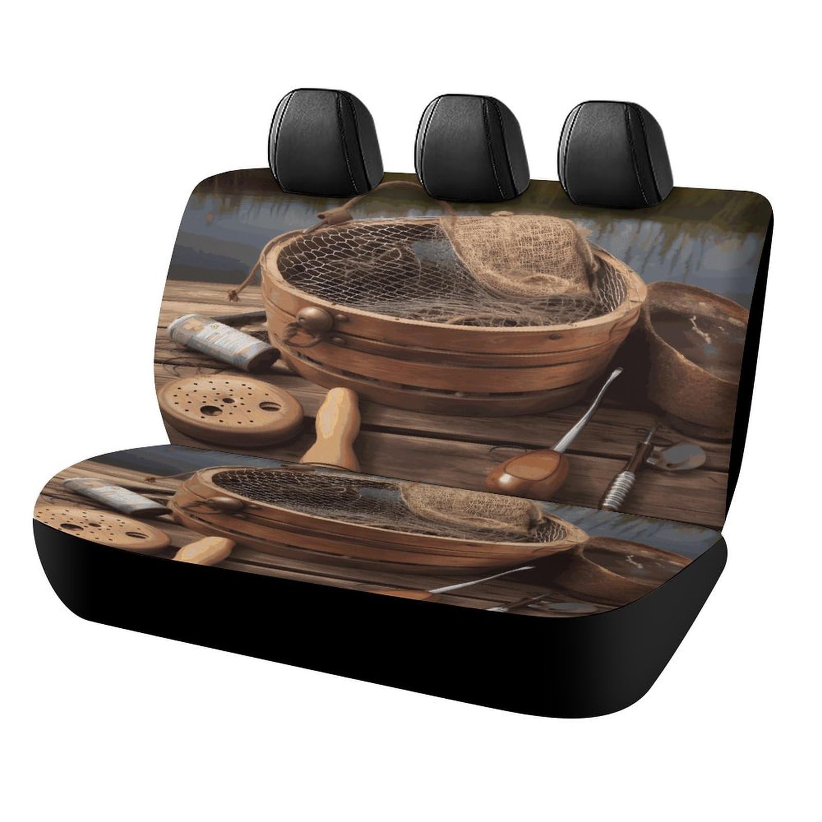 Funda de asiento de coche resistente a arañazos con diseño de pesca rústica 8
