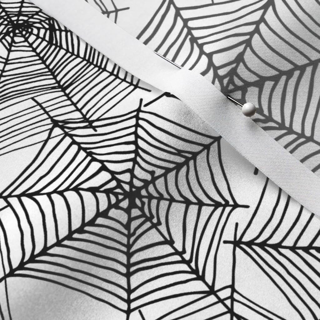 Spoonflower Fabric - Spider Black White October Spooky Scary Halloween Printed on Satin Fabric by The Yard - Sewing Lining Apparel Fashion Blankets Decor