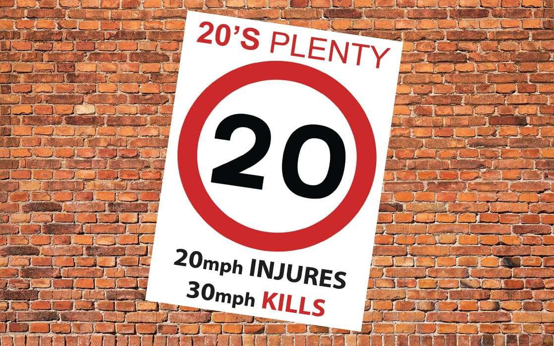 20's Plenty Road Safety Sign 20mph Sign Adhesive Sticker 160mm x 125mm V2