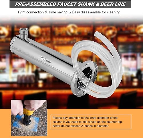 Miniatura 4 de Ferroday Torre de cerveza de barril de cerveza individual, kit de piezas de acero inoxidable Kegerator con grifo de latón, grifo de barril de núcleo