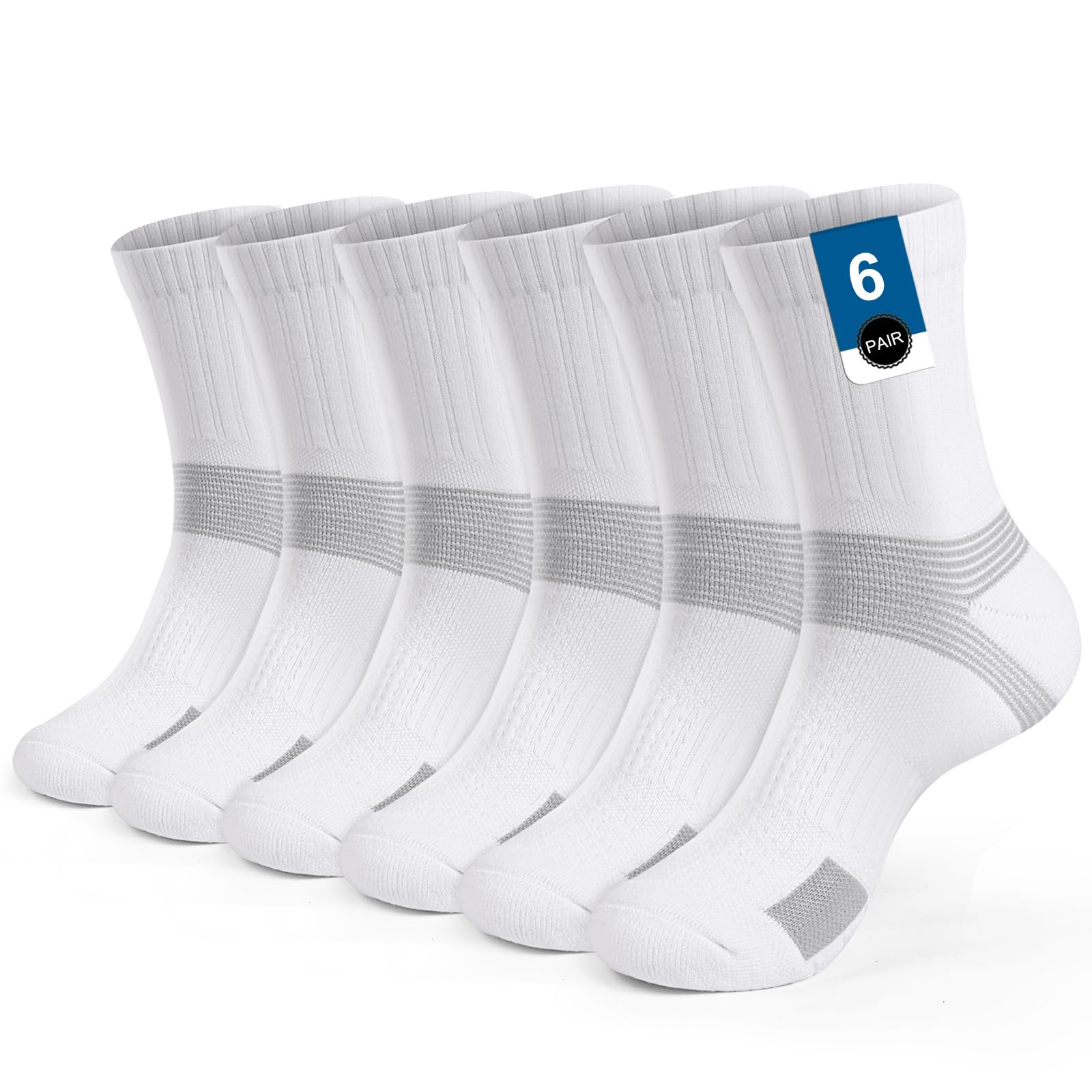 PERMANENTLY001, 6-paia imbottiti Calzini sportivi uomo e donna, calzini da traino da tennis anti-vesciche traspiranti in cotone, Calzini sportivi prestazionali Corsa, basket, trekking 38-42 42-49