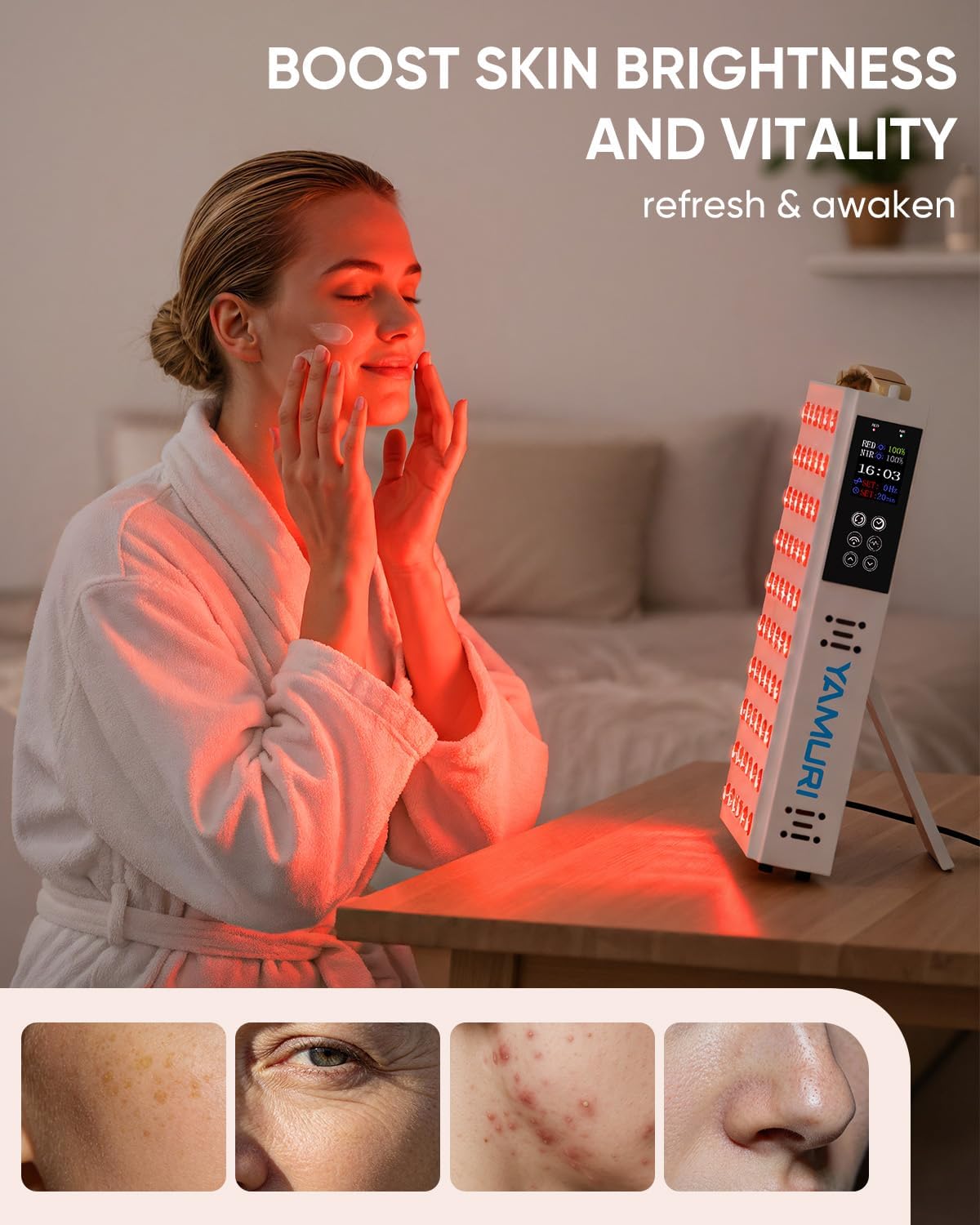Red Light Therapy for Face, 660nm 850nm Near-Infrared Light Therapy Panel for Body, 110W with 60 Dual Chip LEDs, 135mW/cm² High Irradiance Device for Daily Wellness & Relaxation at Home - YA60 - Image 3
