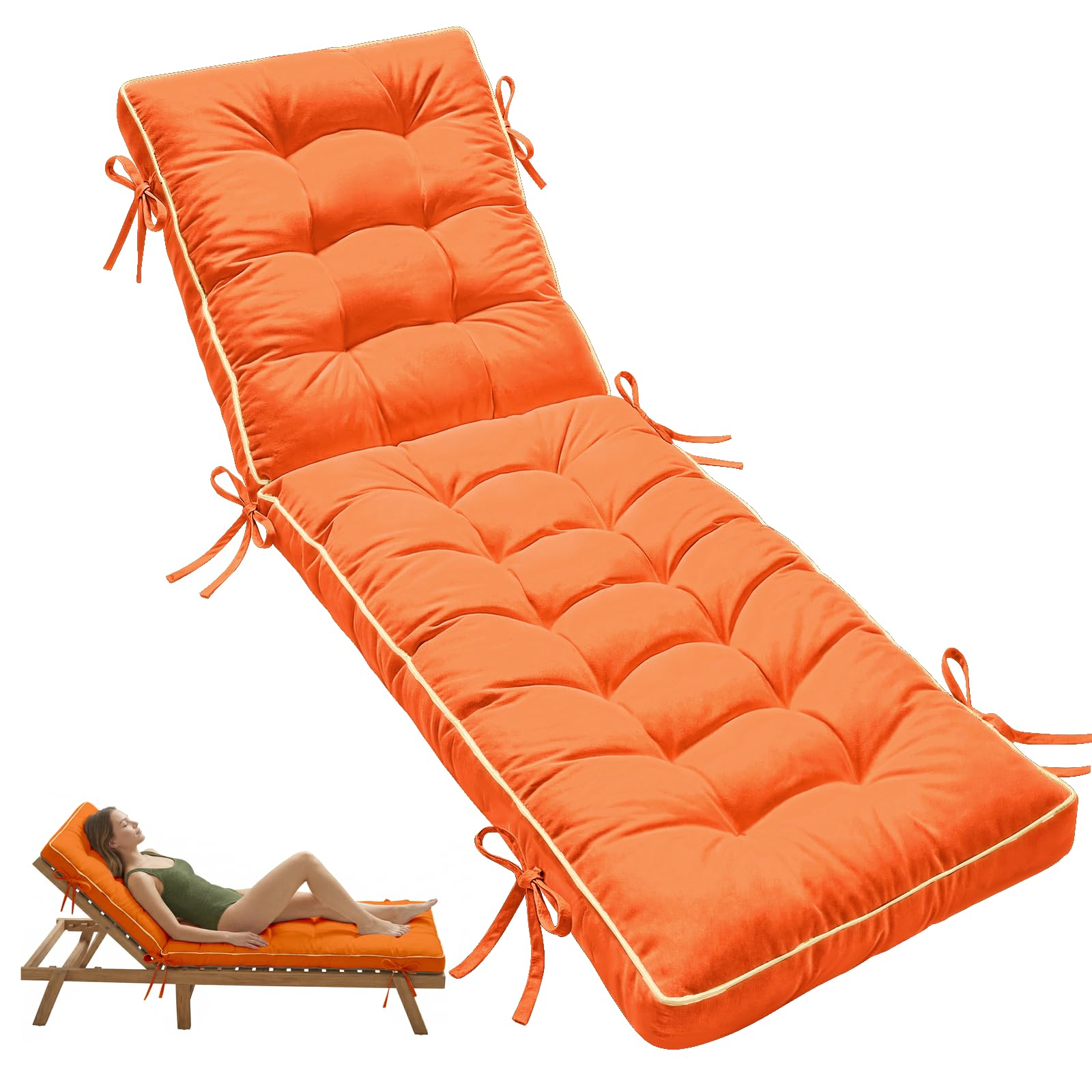 AS AWESLING 2-Fold Outdoor Sunbed Cushion with Quick Dry & Shredded Foam