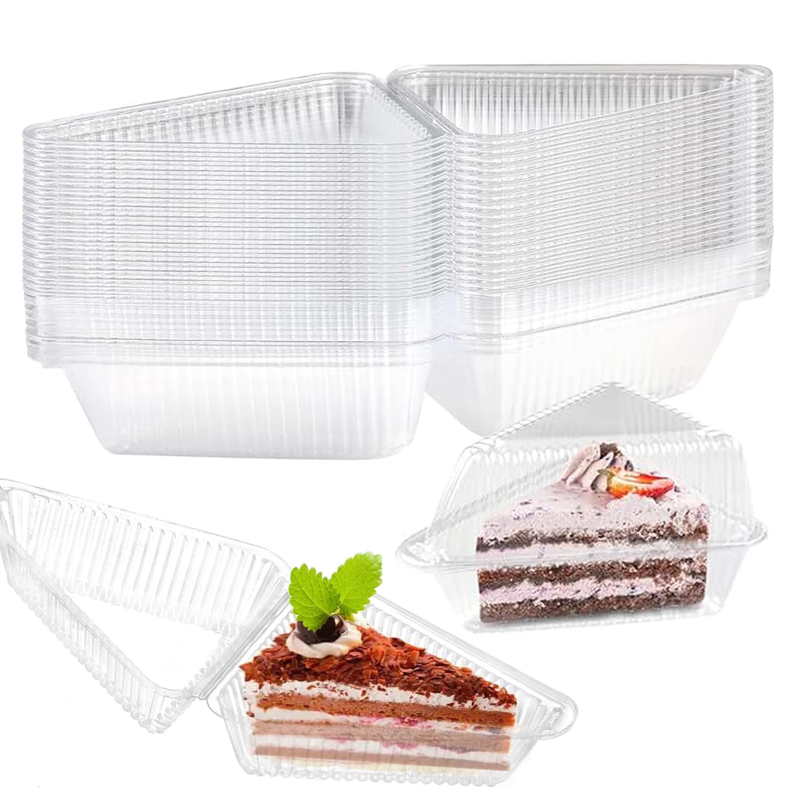 dogmoon Cake Slice Boxes Individual, 100PCS Cupcake Containers Individual Single, Reusable Dessert Containers Cheesecake Boxes, Clear Cupcake Box for Cake Portions Muffins Salad Cheese(Triangle) — image 1