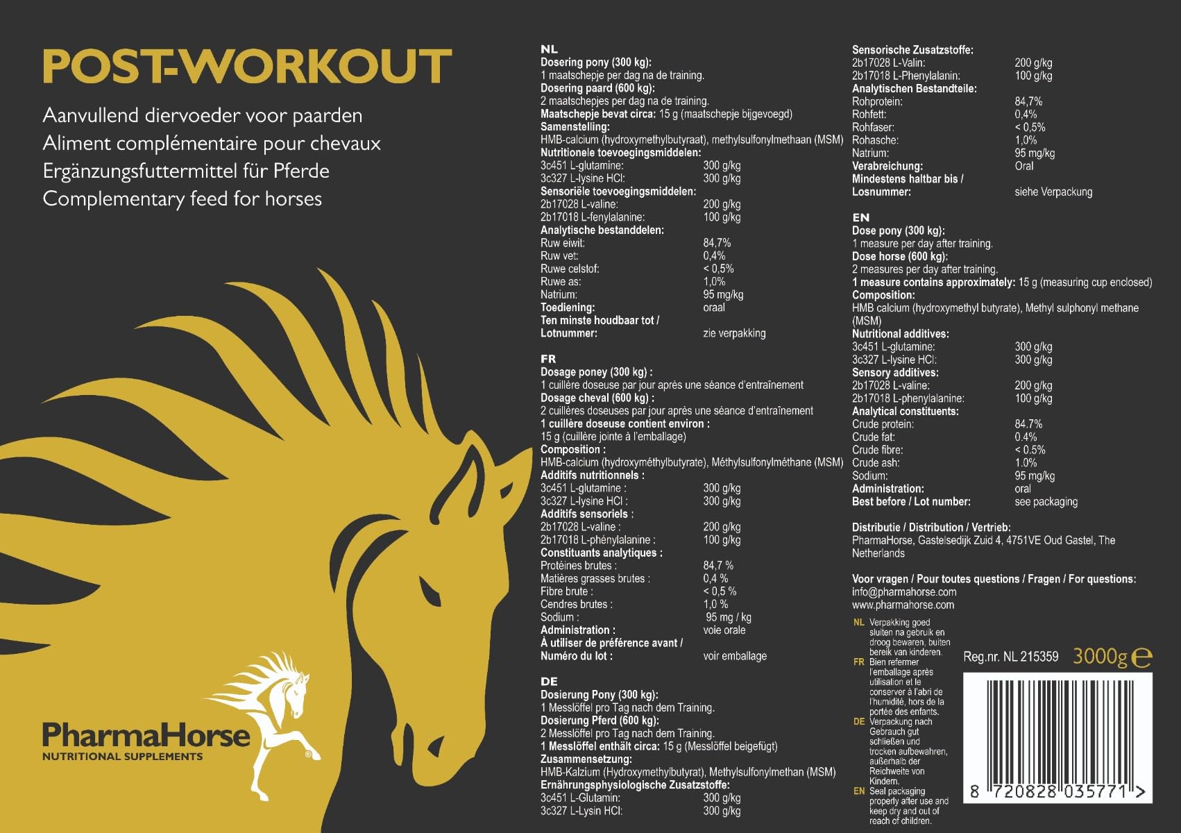 PharmaHorse Paard Post Workout 3000 Gram