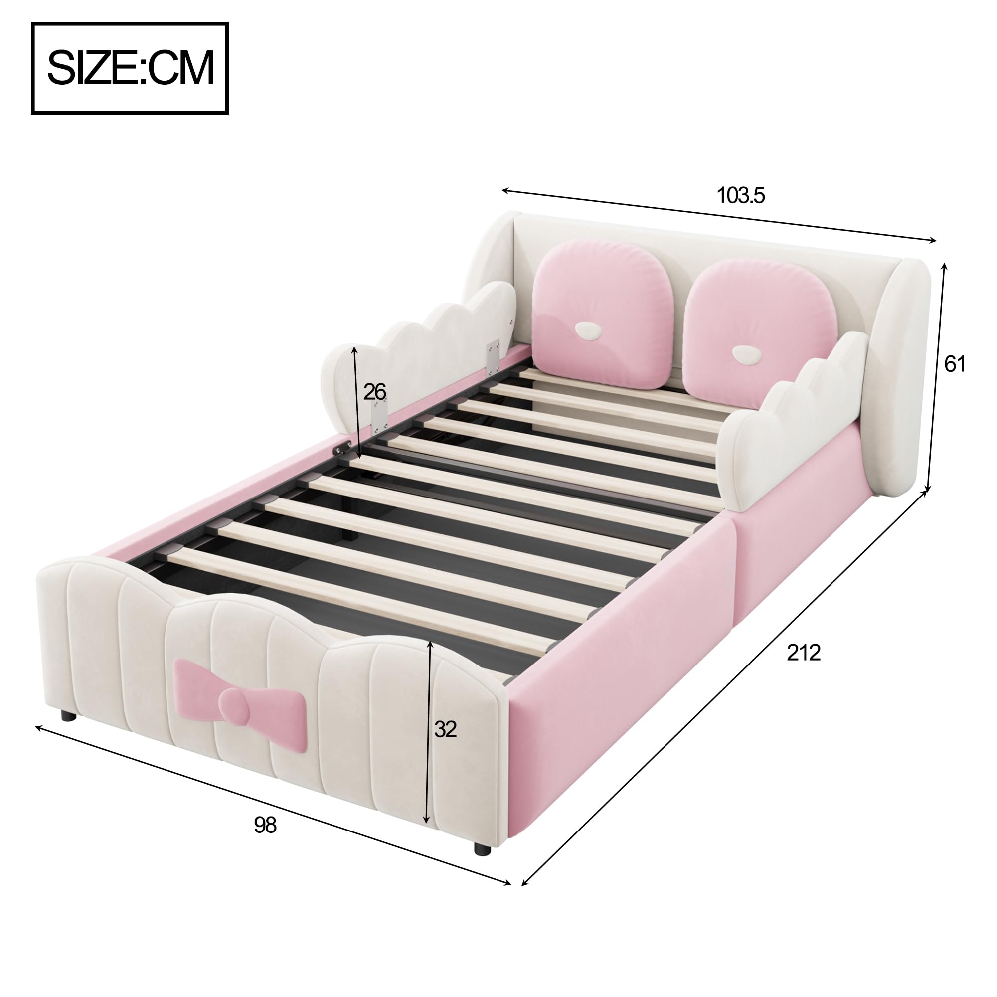 Cama Canapé 90x200 con Almacenamiento Integrado Cama Tapizada con Elevación Hidráulica Single Bed con Dos Cojines Decorativos sin Colchón Tapizado de Terciopelo para Vivienda Beige