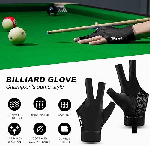Miniatura 4 de Guante de billar profesional de 3 dedos para mano izquierda, guantes de billar para hombres y mujeres