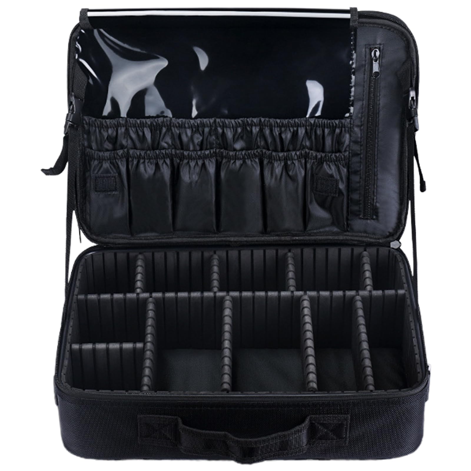 Make up Tasche, Zugetui, tragbarer Kosmetik Organizer mit verstellbaren Trennwänden, Oxford Stoff, Pinsel Aufbewahrung, Make up Box