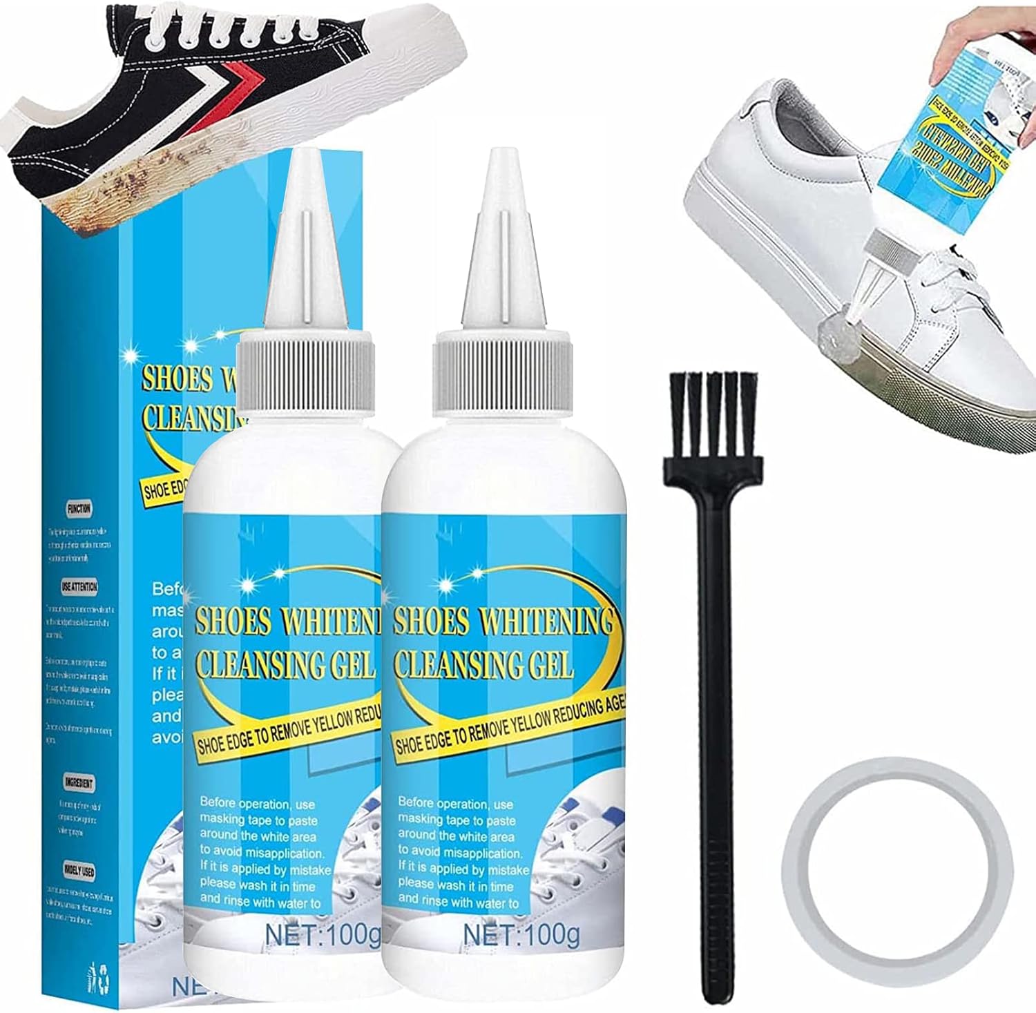 2PCS Whitening Shoe Cleaner Gel Kit White Shoe Sneaker Cleaner Travel