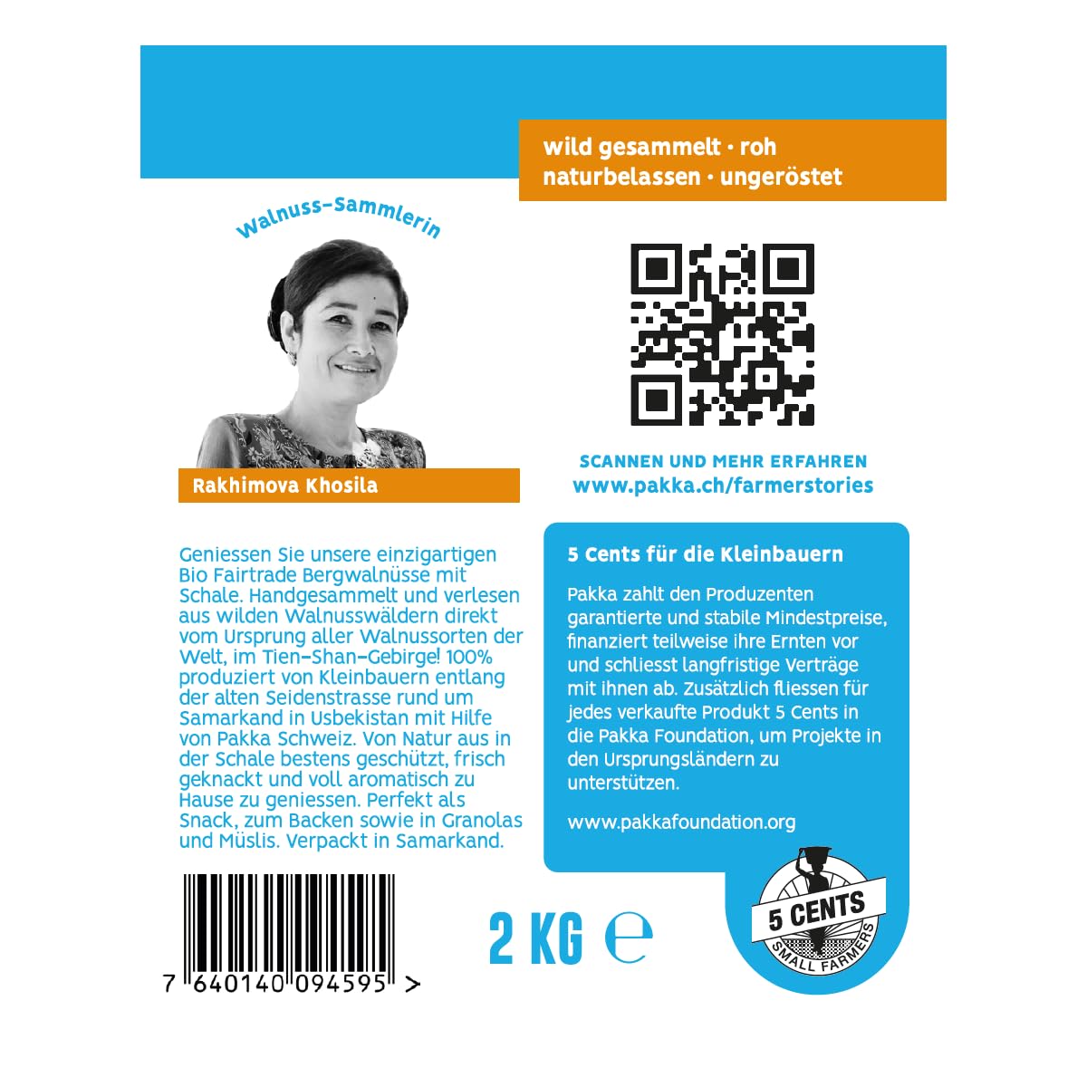 PAKKA - Bio Fairtrade Premium aromatische rohe knackige wilde Bergwalnüsse in Schale 1,7g, kleine leckere Walnüsse mit Schale, wildgesammelt direkt von Kleinbauern aus Samarkand in Usbekistan 1700g