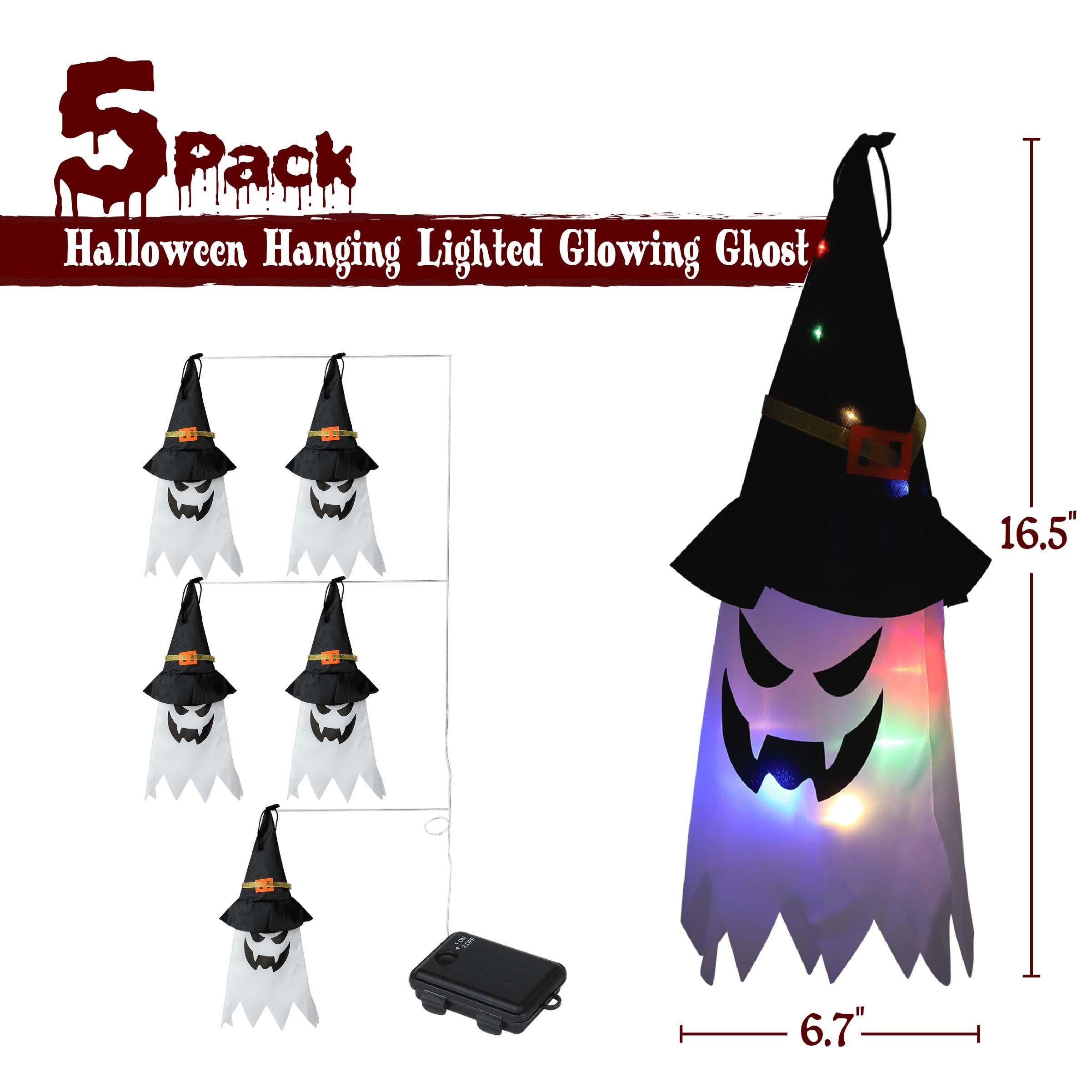 Mr. Pen Halloween Hanging Lighted Glowing Ghosts, 5 pcs, Hanging Ghost Decorations, Outdoor Halloween Tree Decor