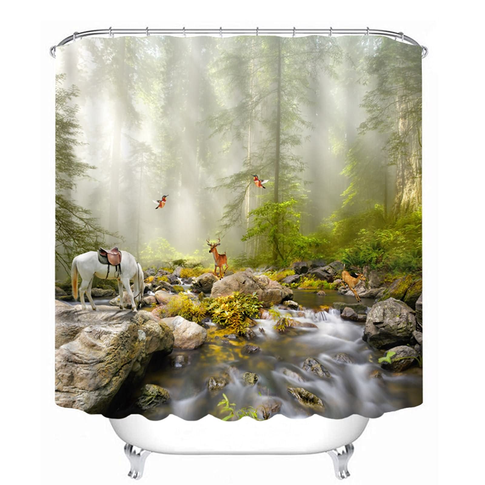 Rideau de douche original KnSam anti-moisissure 180x180cm forêt contre l'humidité
