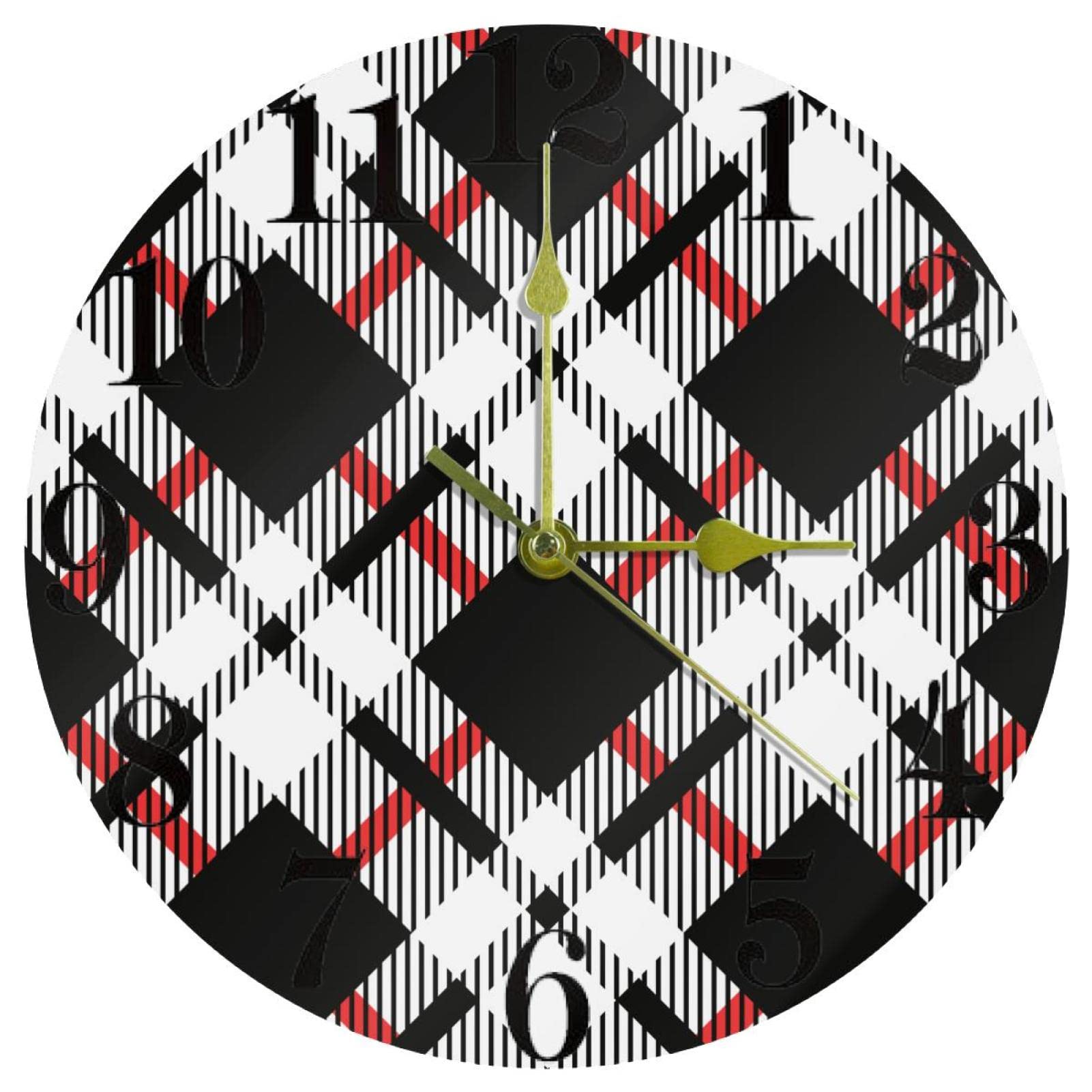 Horloge murale ronde à carreaux sans tic-tac pour supprimer les bruits de bureau