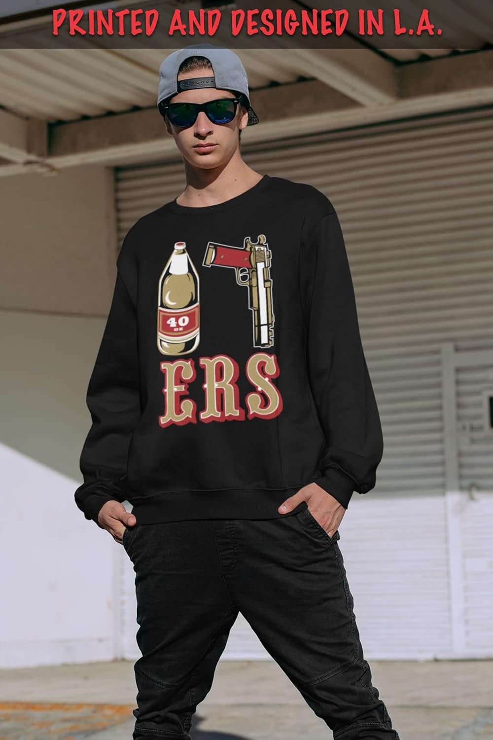 ShirtBANC Graphic 40 OZ 9MM Gold Gun Crewneck Sweatshirt State Sweater, S-3XL
