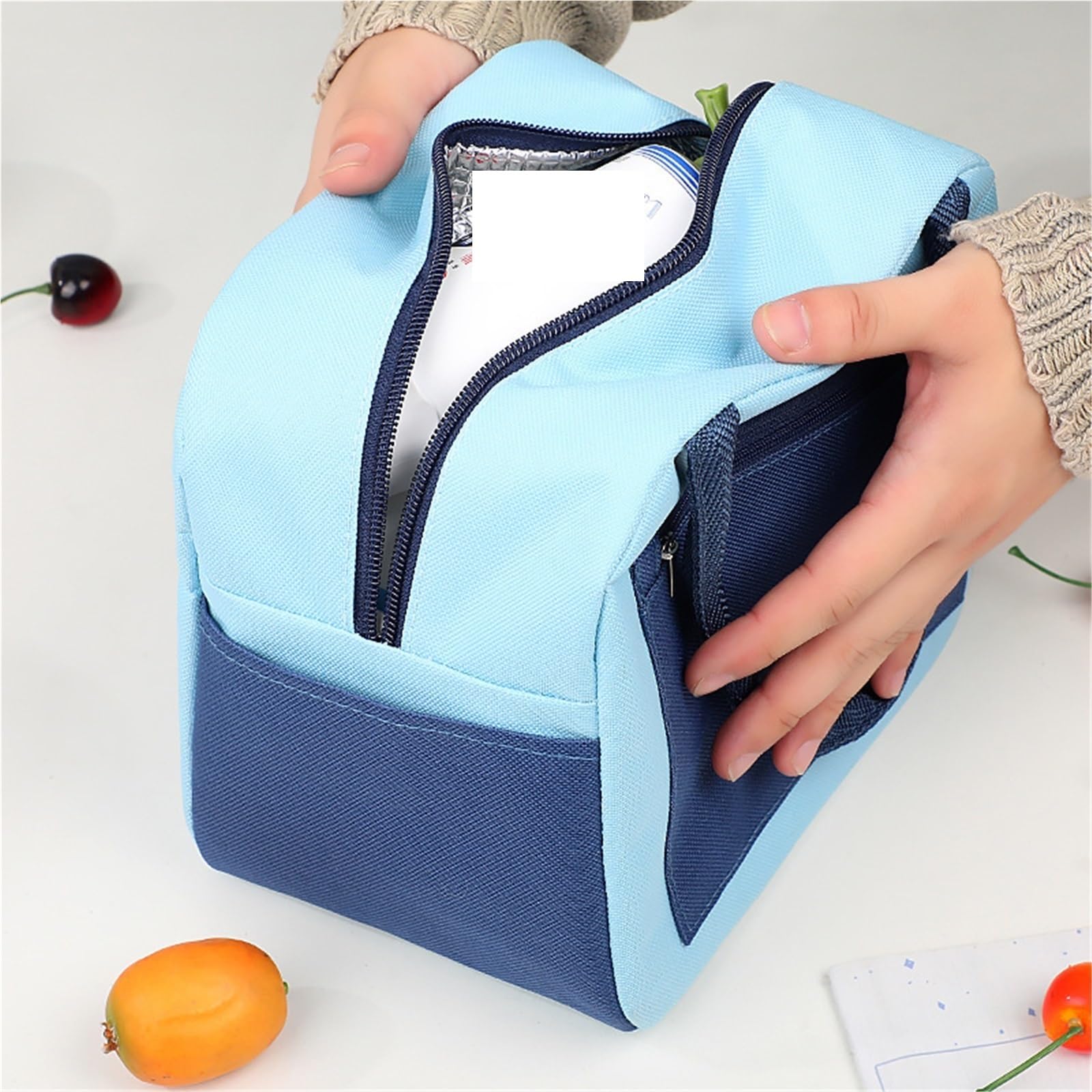 Bolsa De Almuerzo Bolsa Bento Bolsa con Aislamiento térmico Reutilizable for Fiambrera de Oficina Bolsa Bento para Oficina，Picnic(Blue)