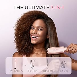 TYMO Ring Hair Straightener Brush - Hair Straightening Iron with Built-in Comb, 20s Fast Heating & 5 Temp Settings & Anti-Scald, Perfect for Professional Salon at Home, Sakura Pink