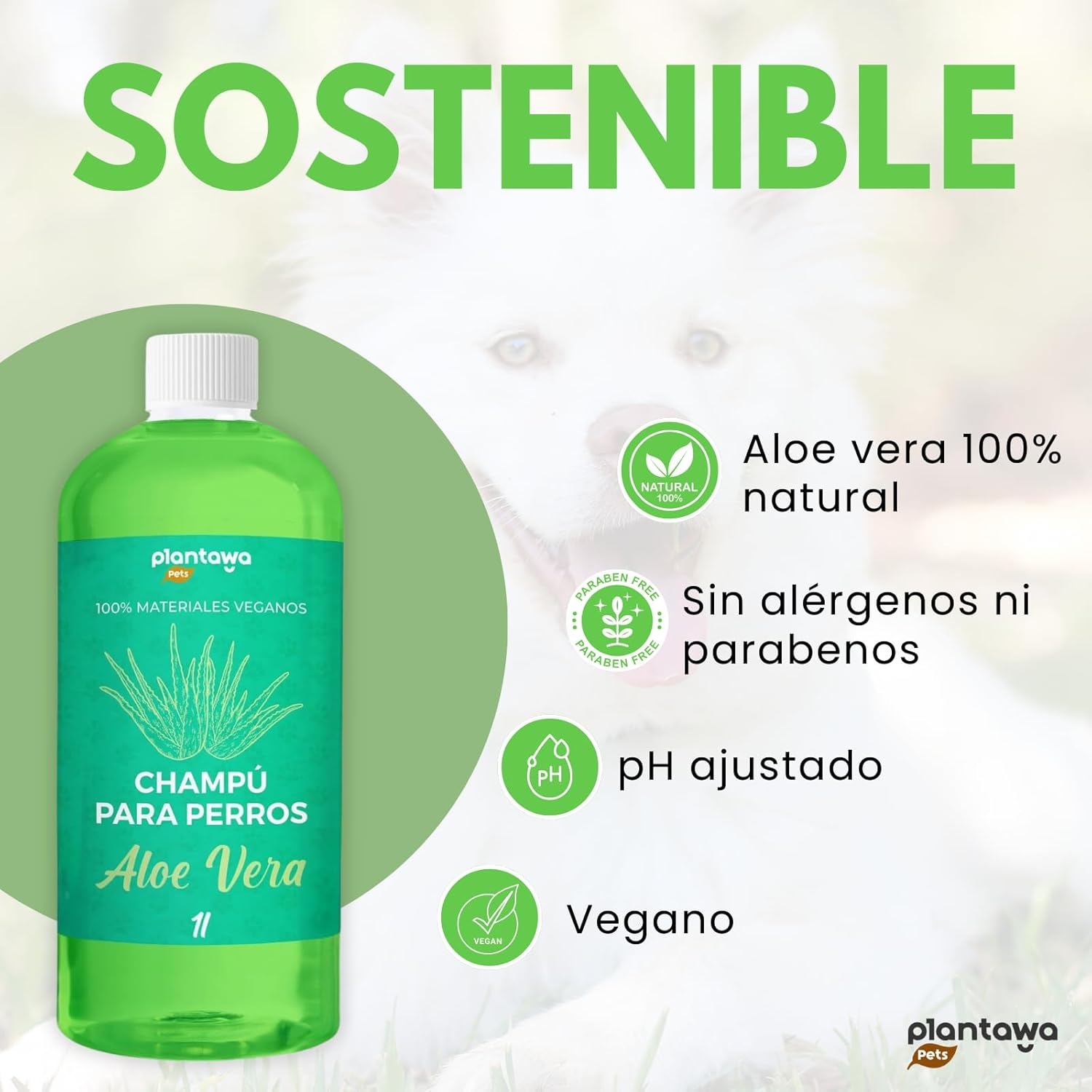 PLANTAWA Aloe Vera Dog Shampoo 1L, Allergen Free, Paraben Free, 100% Vegan, Great with Skin Problems, Dermatitis, Topical Skin, Sensitive Skin, Natural Extracts, Isotiazolones Free 6