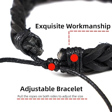 MILAKOO Braided Black Leather Bracelet for Men and Women Wooden Beads Bracelet Adjustable