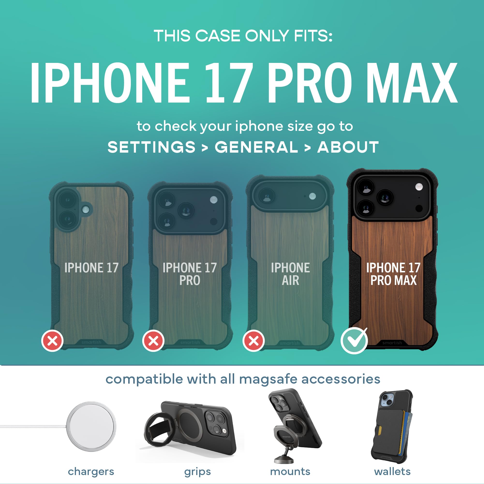 Smartish iPhone 17 Pro Max Hülle MagSafe, Gripzilla, Grip Cover, Woodgrain | Magnetische, robuste, schützende Rüstung in Militärqualität, sturzgetestet ab 1,8 m, stoßfest, Silikon-Innenseite