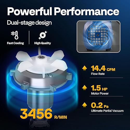 Miniatura 2 de VIVOHOME Bomba de vacío HVAC de 2 etapas de 1.5 HP 14.4 CFM para sistemas R134a R12 R22 R502 R410a, bomba de vacío automática de CA para