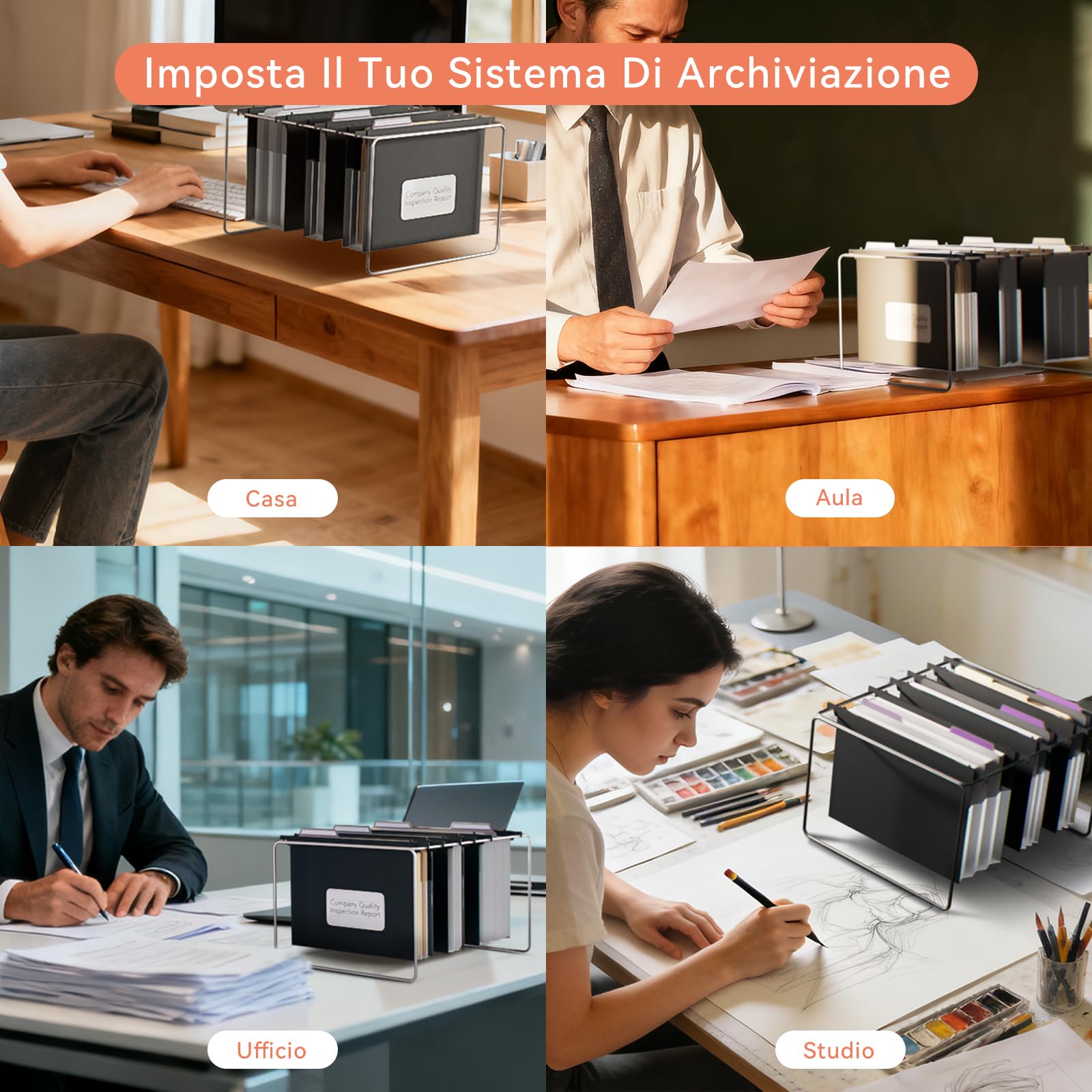 ThinkTex Raccoglitori Sospesi A4 Estensibili, con Etichette e Separatori, Adatti per Archivi e per Casa, Scuole e Aziende (Nero, Confezione da 6)