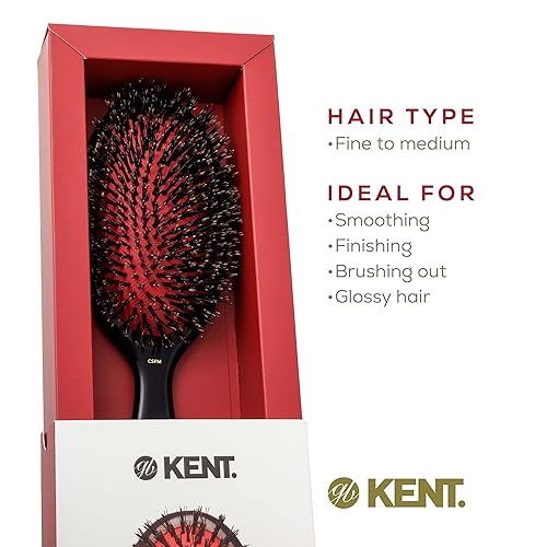 Miniatura 6 de Kent CSFM Classic Shine - Cepillo de alisado ovalado grande y desenredante de cabello, cepillo de cerdas de jabalí negro natural, cepillo de pelo