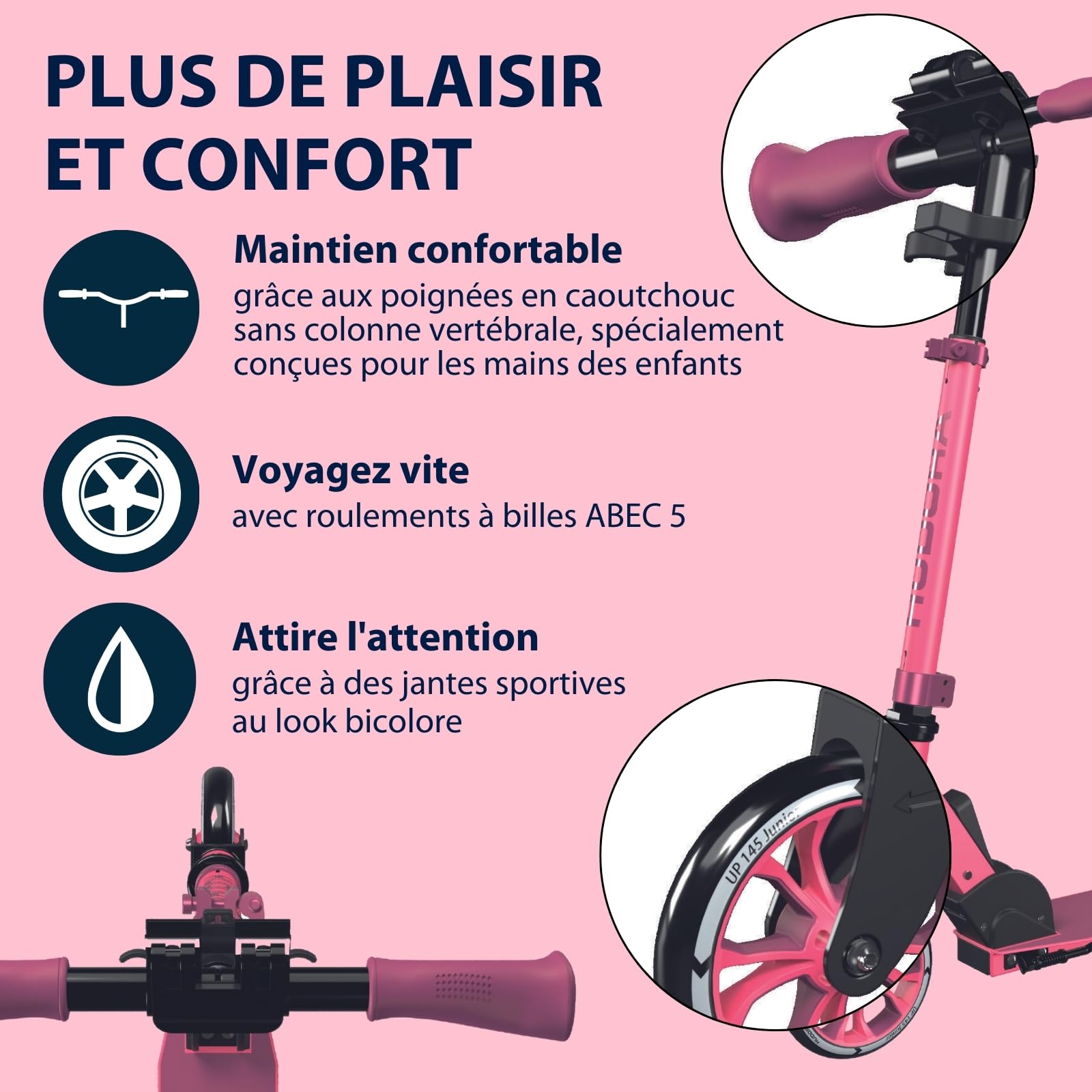 HUDORA Scooter Up 145 Junior - Trottinette Haute qualité & sûre pour Enfants à partir de 3 Ans - Pliable avec des Roues de 145 mm & réglable en Hauteur - pour Filles & garçons jusqu'à 60 kg