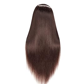 Hairingrid 26-28 Mannequin Head for Hair Styling Training - Manikin Cosmetology Doll With Synthetic Fiber Hair and Free Clamp Holder (Brown)