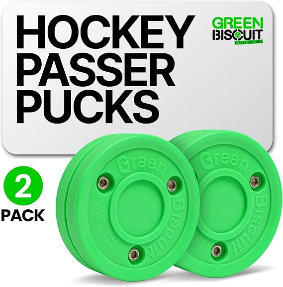 Green Biscuit Passer-2 Pack | Off-Ice Stickhandling & Passing Puck | The is Great for Street Hockey