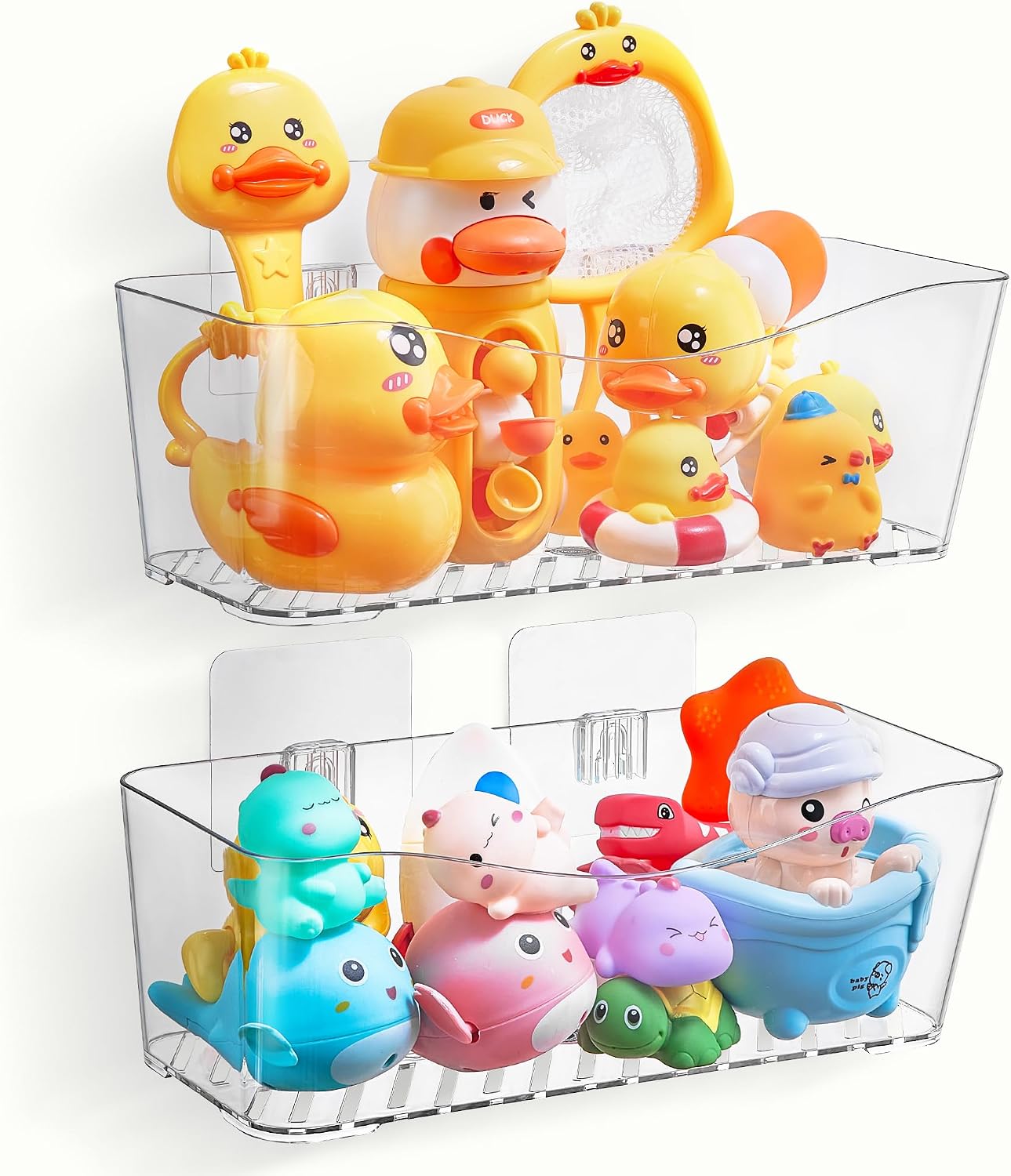 2-Pack Clear Bath Toy Storage Holder, 11.4"L x 5.3"W x 3.9"D, Quick-Dry