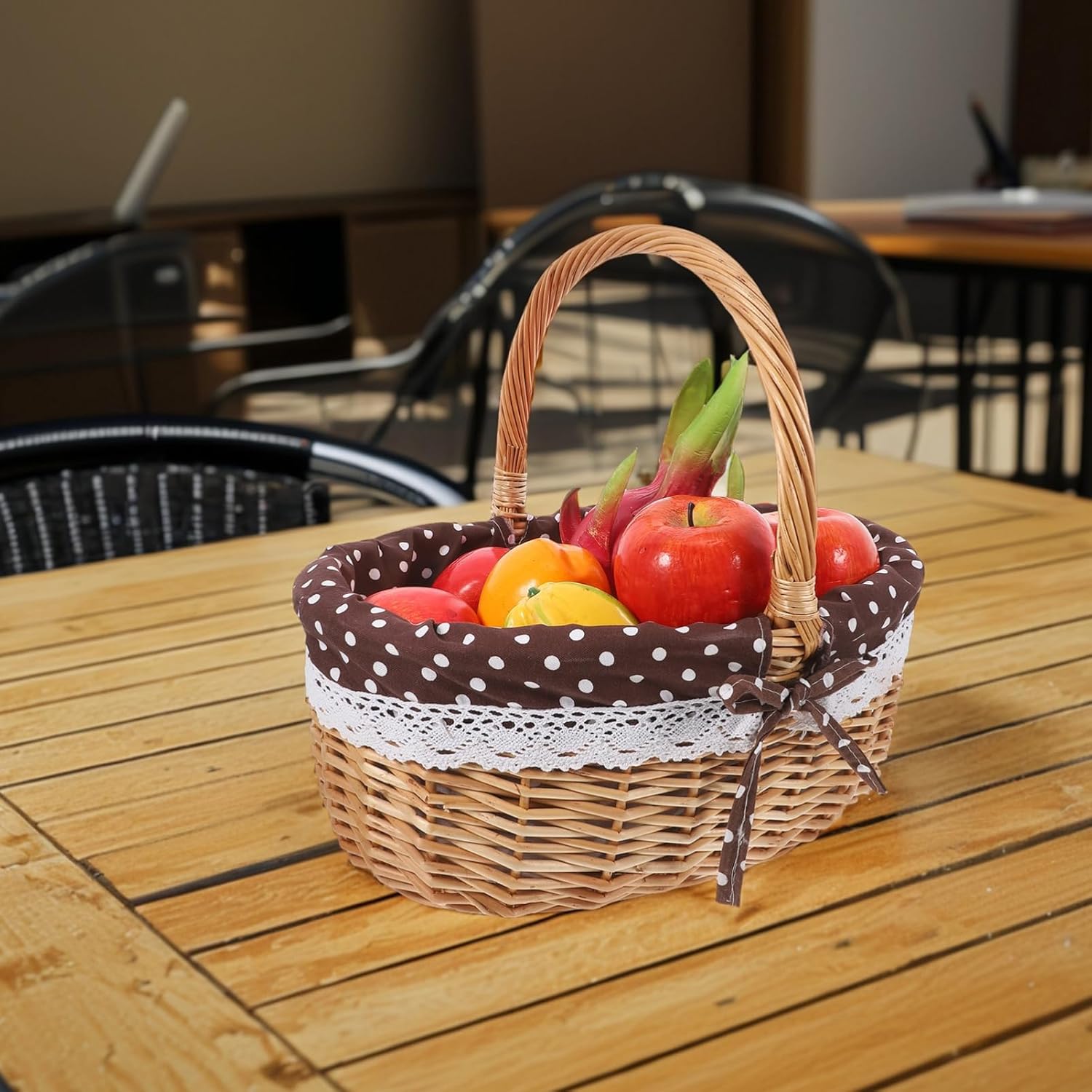 NUOBESTY Sturdy Rattan Storage Basket Large Woven Basket for Snacks Fruit Storage Bread Container Outdoor Picnic Accessory