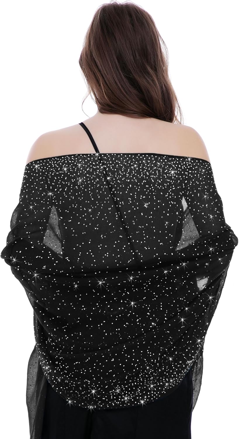 BANETTETA Starry Night Shawls and Wraps for Evening Dresses, Shiny Scarf for Women’s Formal Wear