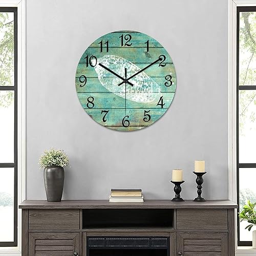 Miniatura 6 de Funlucy Reloj de pared vintage con diseño de concha y estrella de mar, reloj de pared de PVC náutico de 15 pulgadas, reloj rústico de granja,
