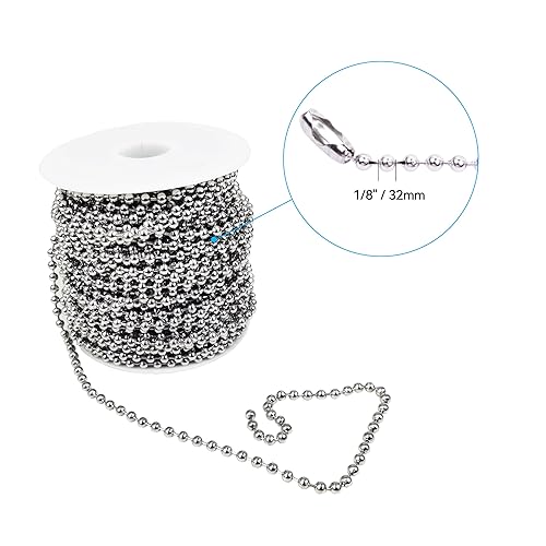 Miniatura 15 de HFS (R) Carrete de cadena de bolas de acero inoxidable 304 con 100 cierres para proyectos de bricolaje 100 pies 3/32 pulgadas (0.094 in) de diámetro