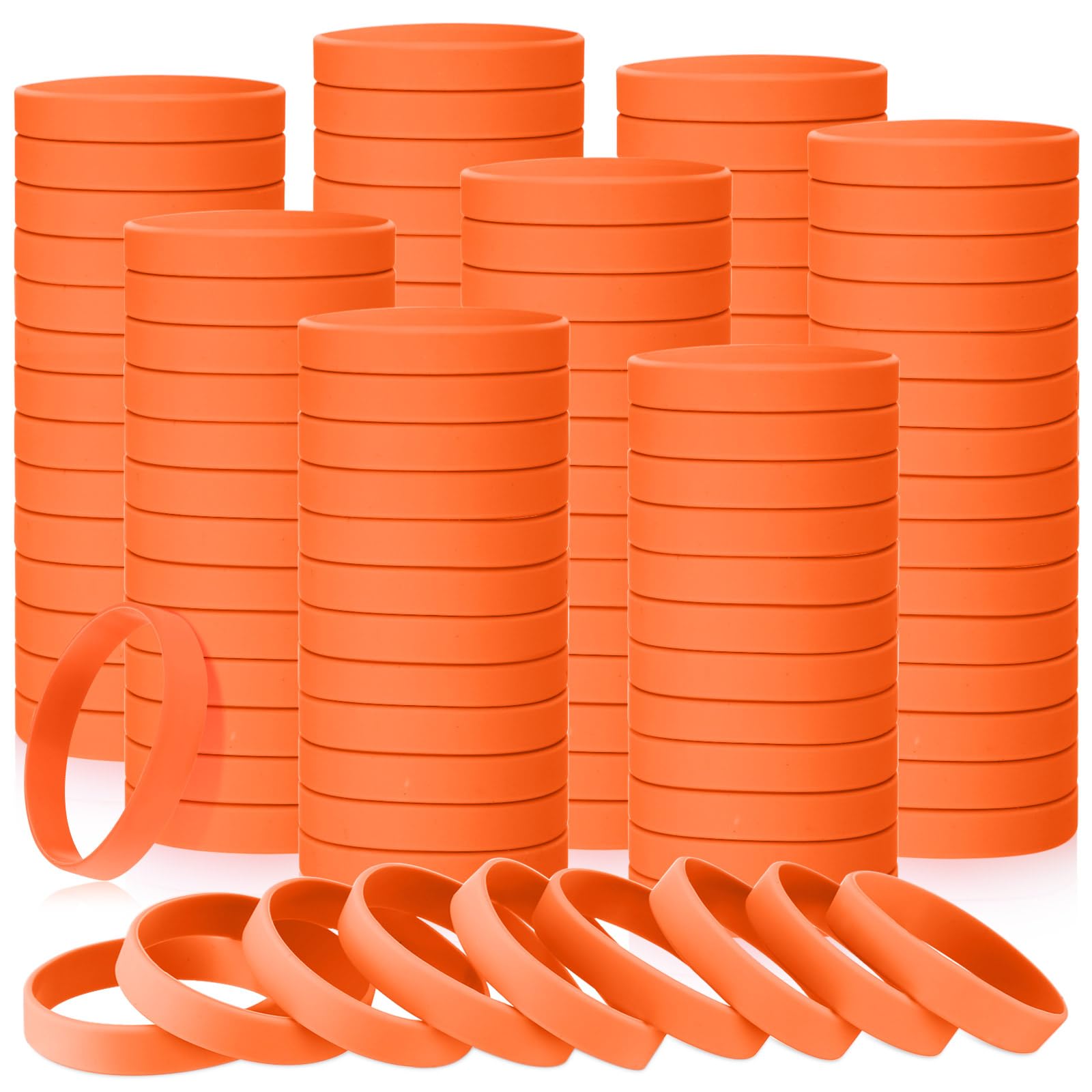 Liliful 50 Pcs Plain Silicone Rubber Bracelets Elastic Rubber Wristbands Blank Colored Bracelet Sports Bands for Stretch Wristband Wrist Bands for Women Men Party Gifts(Orange)