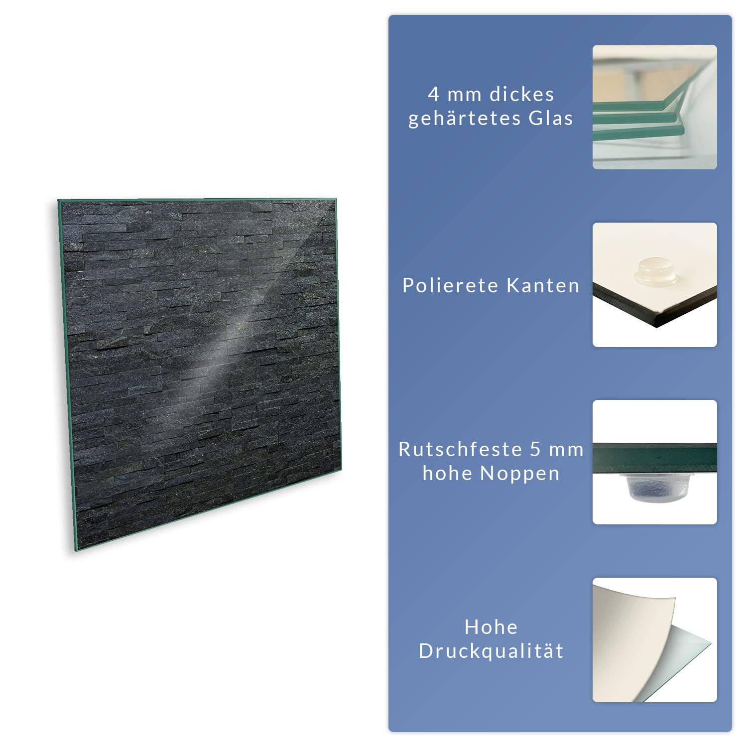 Herdabdeckplatte Abdeckung Ceranfeld Abdeckplatte Schneidebrett 1-Teilig 80x52 Schiefer Ziegel Steine Schwarz Spritzschutz Glasplatte Ceranfeldabdeckung Herdschutz Sicherheitsglas Glasschneidebrett