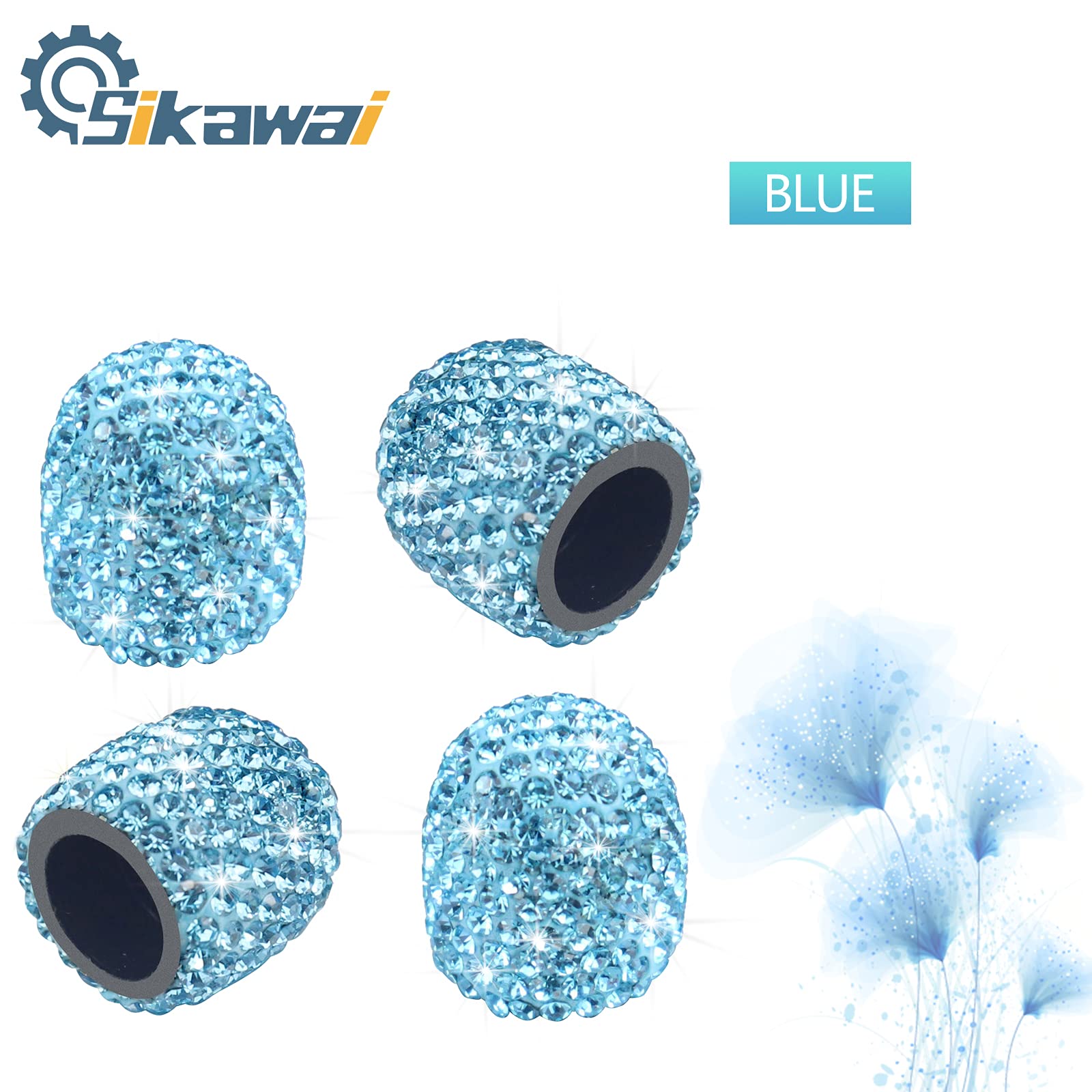 Reifenventilkappen, blau, funkelnd, handgefertigt, Kristall-Strass, universal, für Autoreifen, Chrom-Radkappen, attraktiv, staubdicht, glitzernd, für Auto/Fahrrad/Motorradzubehör, Blau