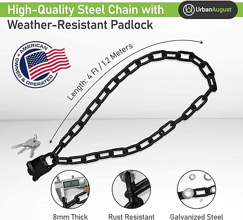 Miniatura 2 de Urban August Cadena de seguridad endurecida de 0.315 pulgadas de grosor con un bloqueo de almohadilla resistente a la intemperie Cerradura de