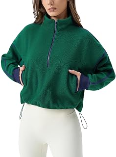 Women's Half Zip Fleece Short Pullover Sweatshirt Winter Long Sleeve Cozy Sherpa Sweater Top