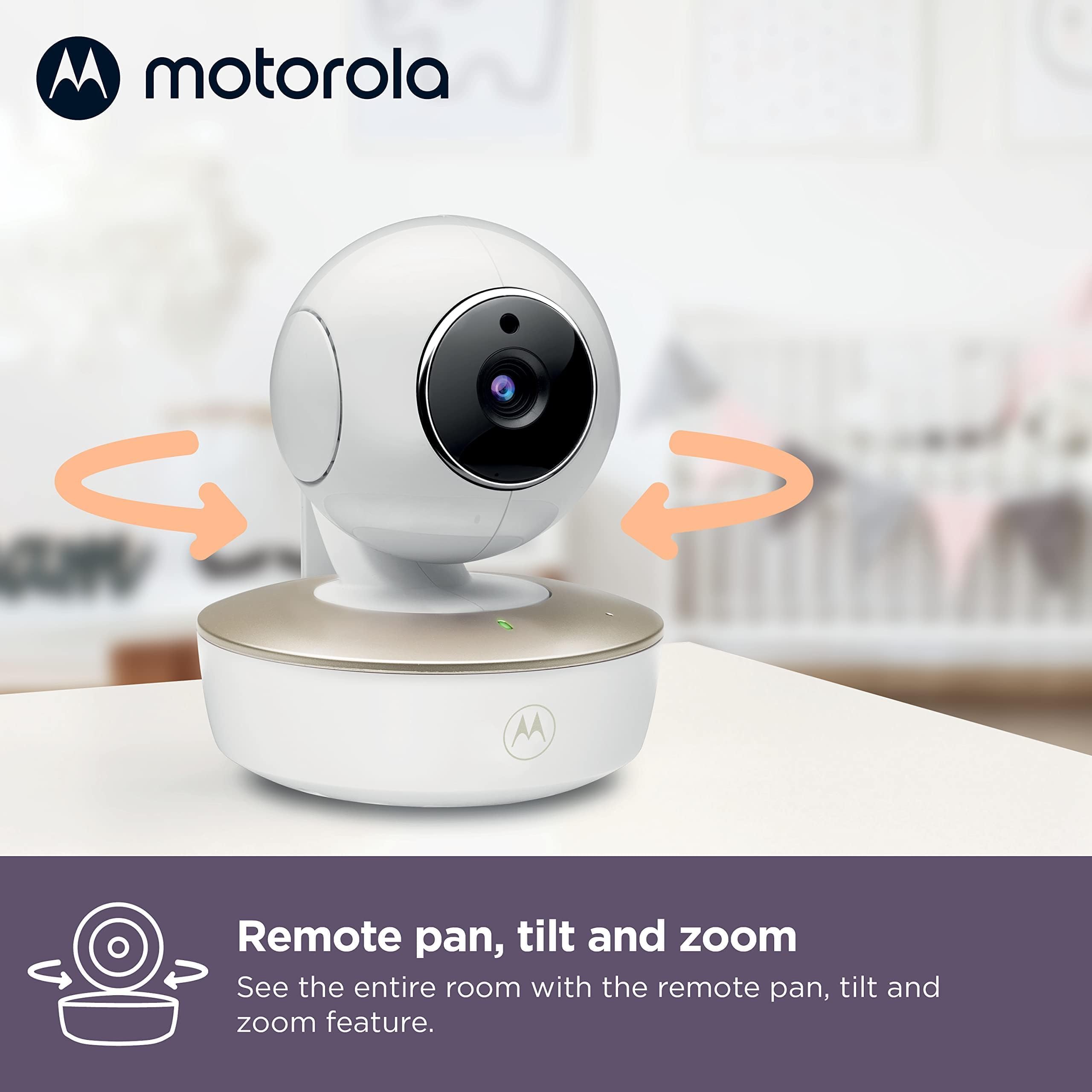 Motorola Nursery VM855 Connected WiFi elektroniczna niania – z aplikacją Motorola Nursery i 5-calową jednostką rodzicielską – widoczność w nocy, temperatura i dwukierunkowa rozmowa, kolor biały/złoty