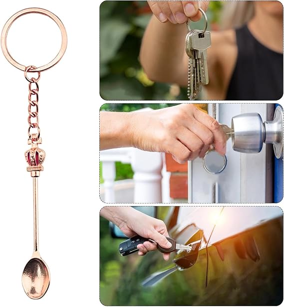 4 PCS Mini Spoon Keyring, Small Tiny Spoons, Mini Crown Spoon Keychain, for Men Women Backpack Pendant Party Favors Ring (4 Colors)