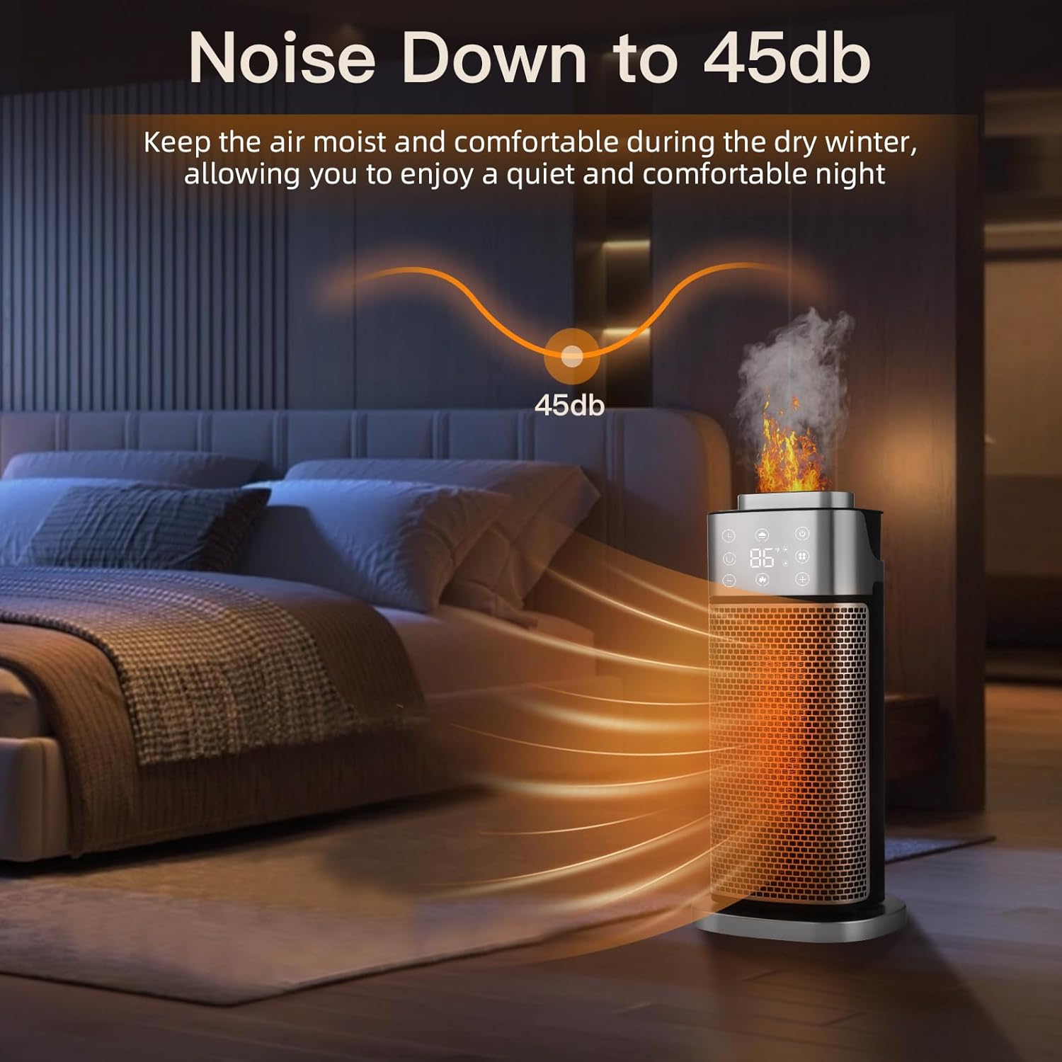 RELF 1500W PTC Ceramic Space Heater with Humidifier - 70° Oscillation, Remote Control, ECO Mode, Timer, and Tip-Over Protection - Quiet and Efficient for Home or Office