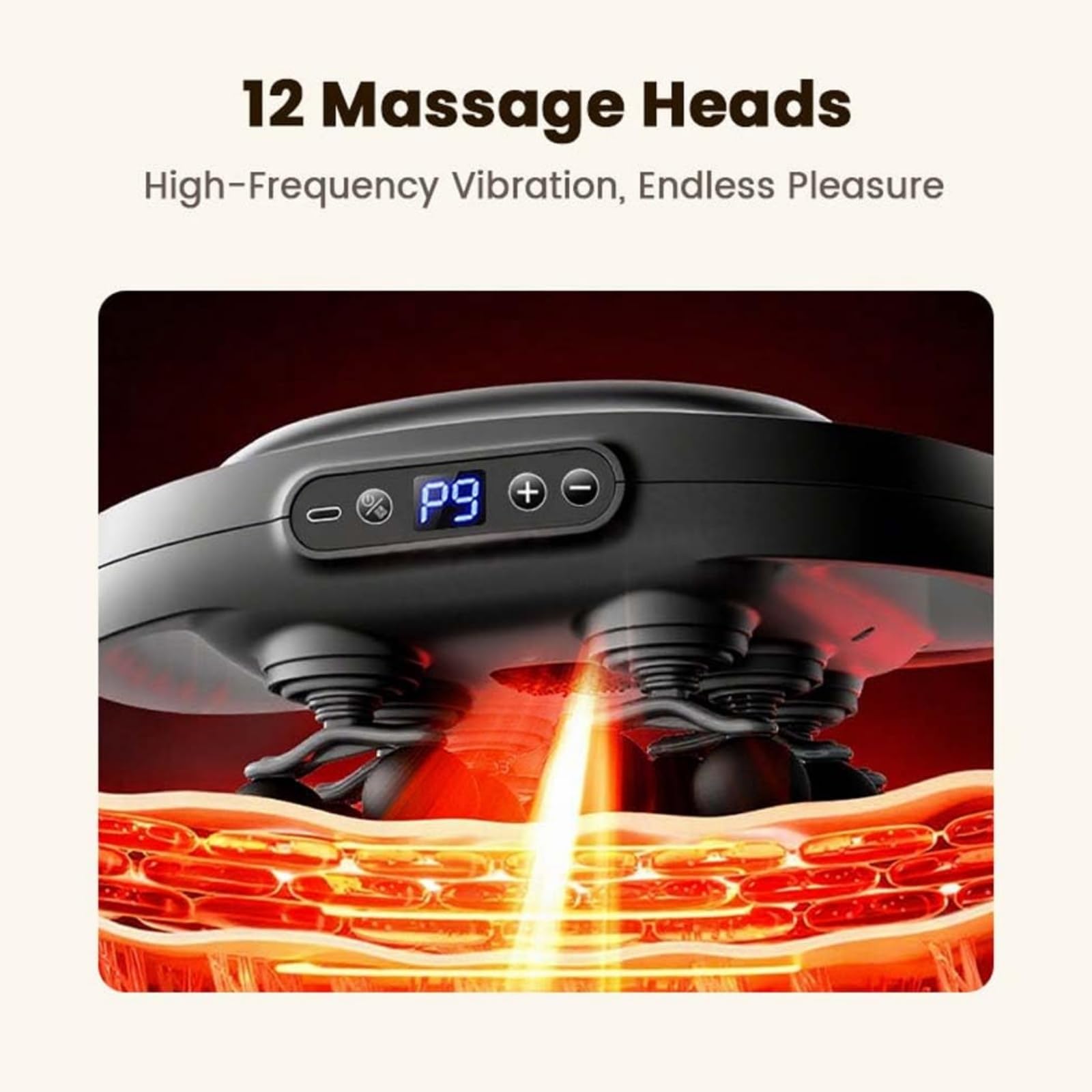 Pistola de Masaje Muscular de Tejido Profundo | Masajeador Eléctrico Portátil con 12 Cabezali, 9 Modos y 9 Velocidades para Relajación y Recuperación de Espalda, Hombros, Piernas y Pies (Blanco)