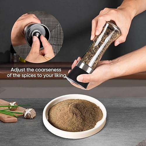 Miniatura 5 de Juego original de molinillo de sal y pimienta, molinillo de sal marina ajustable y molinillo de pimienta, acero inoxidable y vidrio, salero y