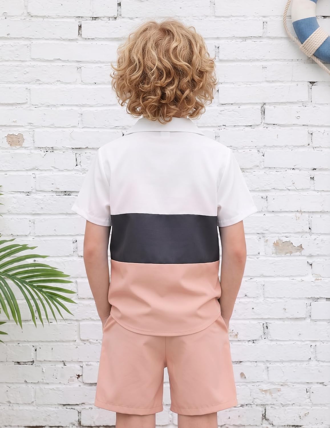 Boys 2 Piece Short Set Color Block Button Down Shirt and Shorts Vacation Clothes Outfit for Kids 7-14 Years